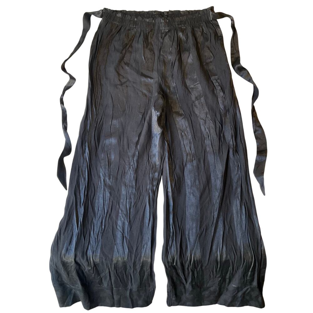 Victoria’s Secret Women Satin Pants size L Black Striped Elastic Waist Wide Leg